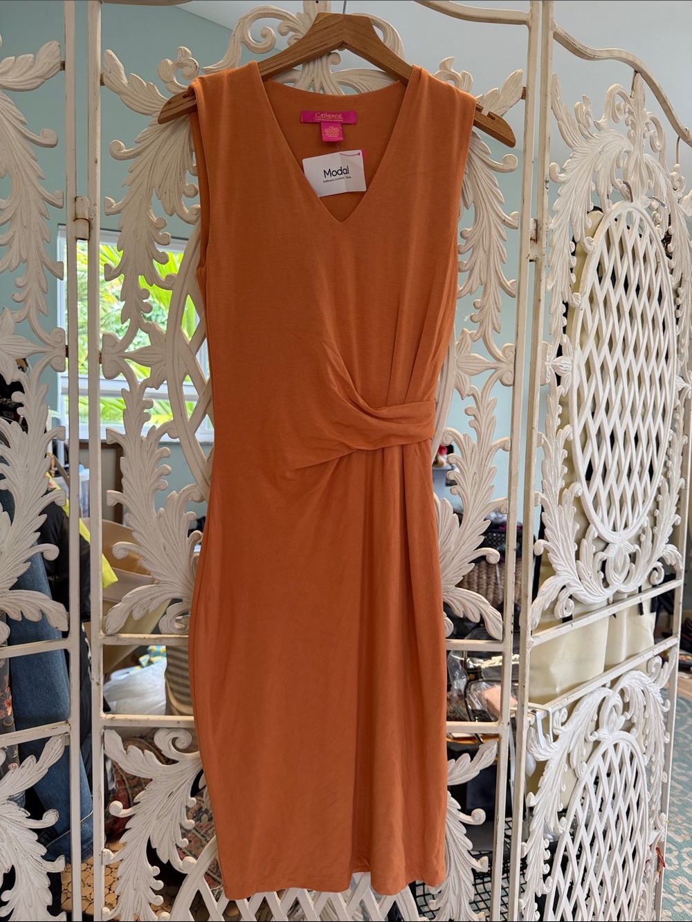 Catherine Malandrino Rust Orange Twist-Waist Midi Dress